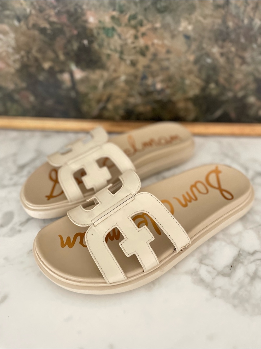 Sam Edelman Valeri Leather Slide Sandals size 8.5 ivory cream - Picture 4 of 7